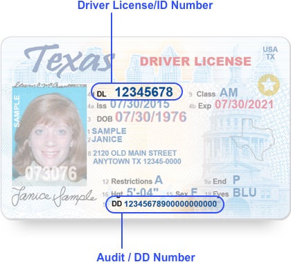 Dps audit number on texas license under 21